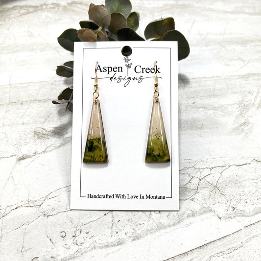 Resin Earrings- Green Abstract