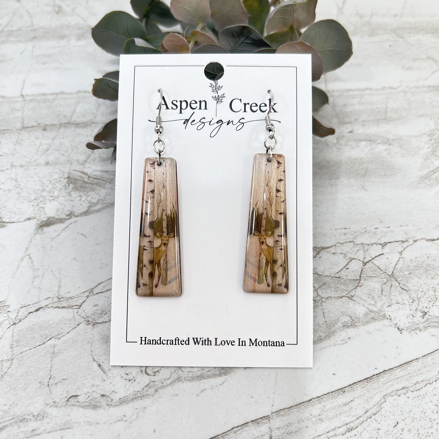 Resin Earrings- Deer In The Woods Scenic