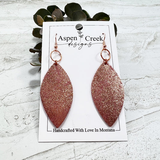 Leather & Wire Earrings- Rose Gold Sparkle