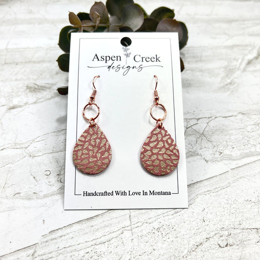 Leather & Wire Earrings- Pink & Silver