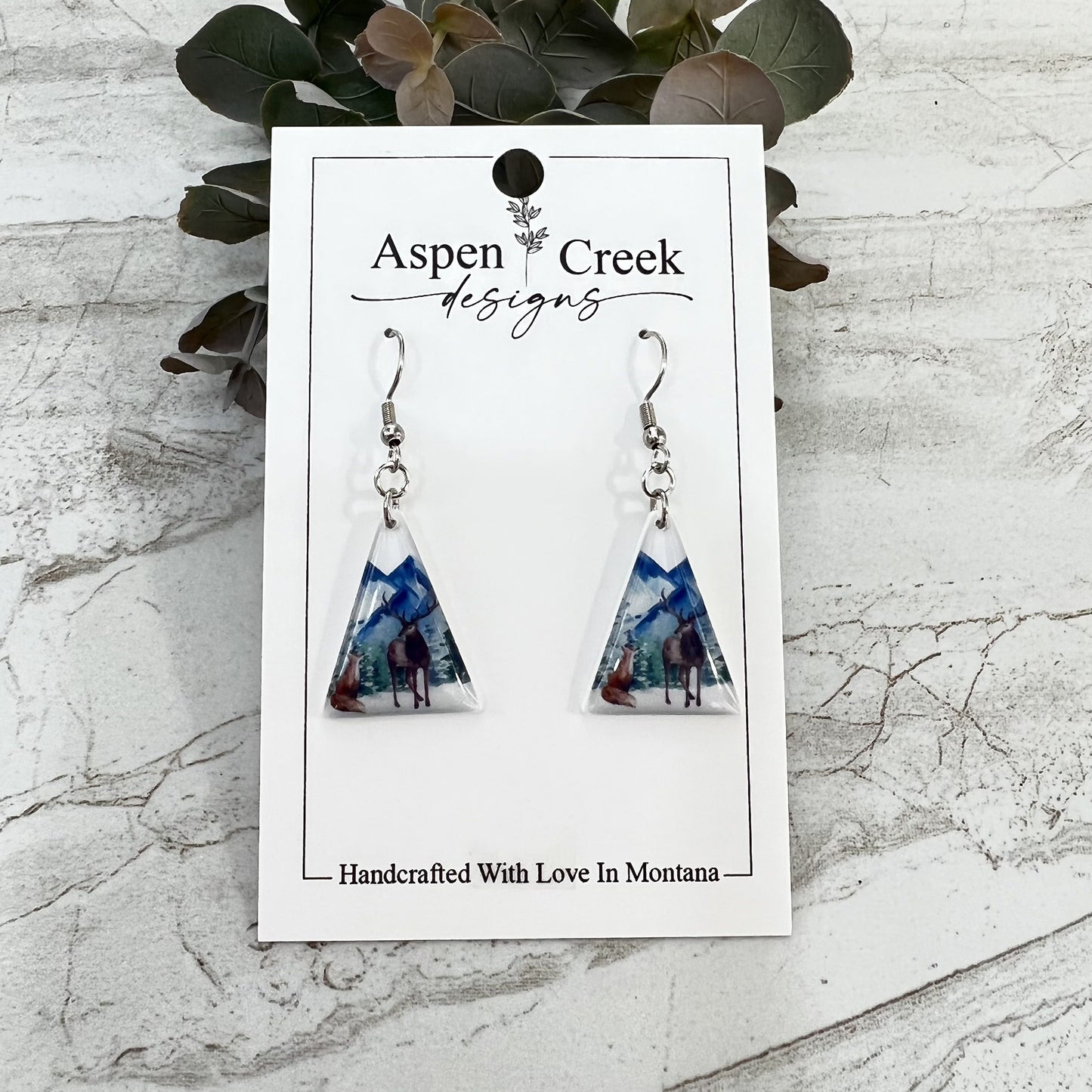 Resin Earrings- Elk Fox Scenic