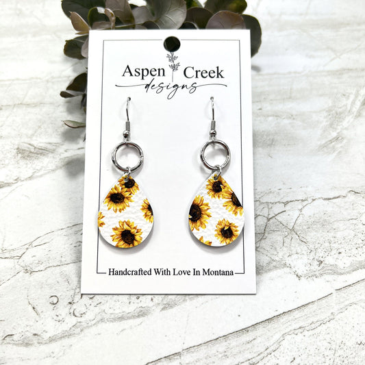 Leather & Wire Earrings- Sunflowers