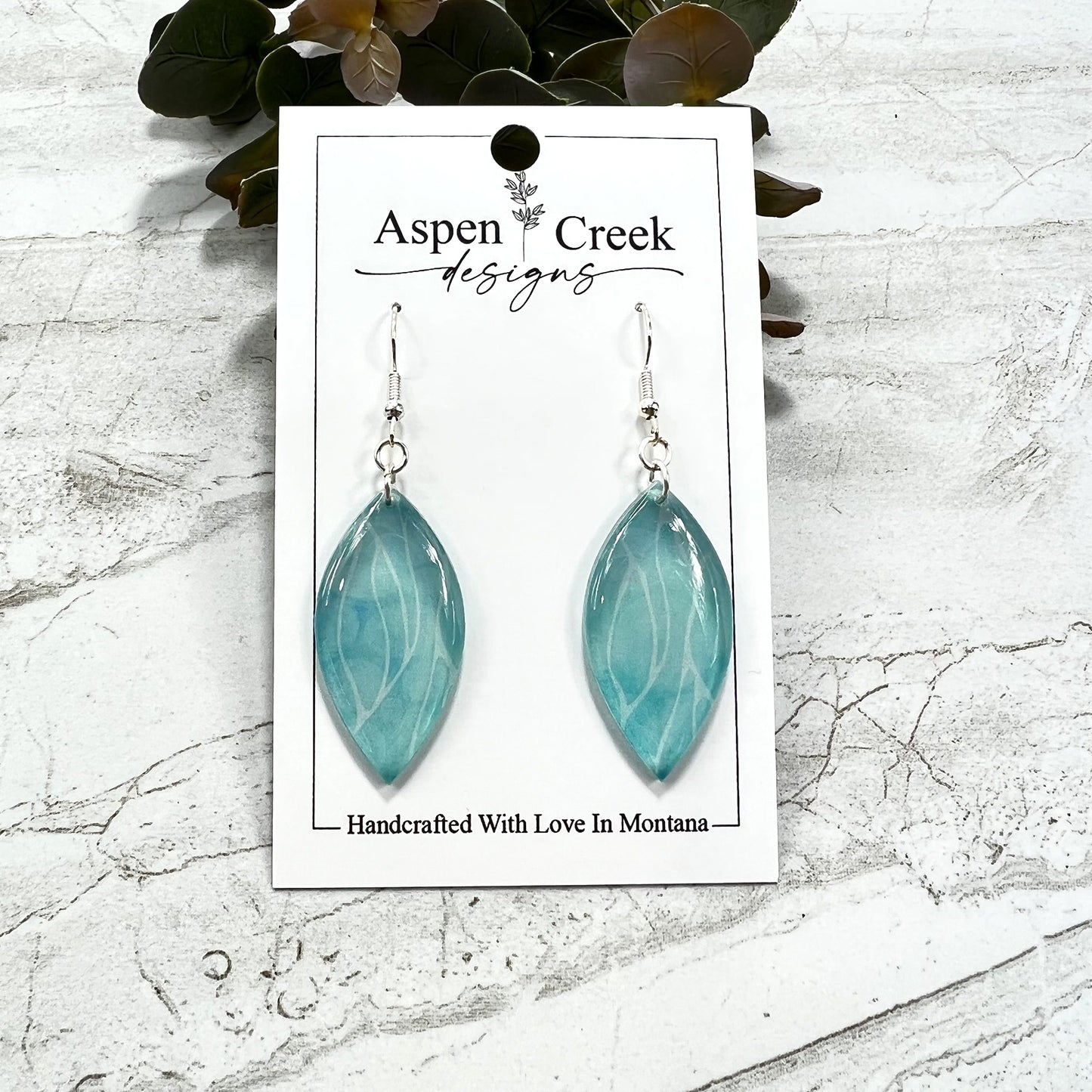 Resin Earrings- Aqua Abstract