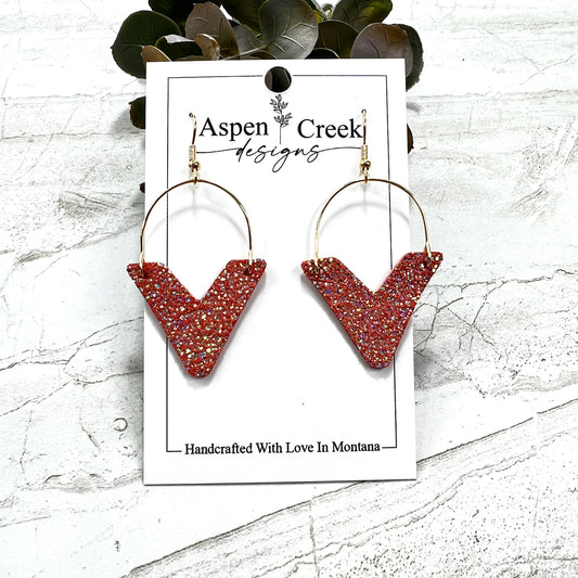 Leather & Wire Earrings- Peach Sparkle