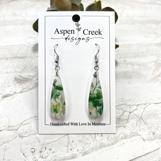 Resin Earrings- Green Foral