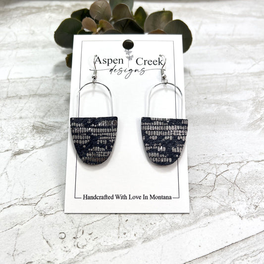 Leather & Wire Earrings- Silver Metallic & Gray