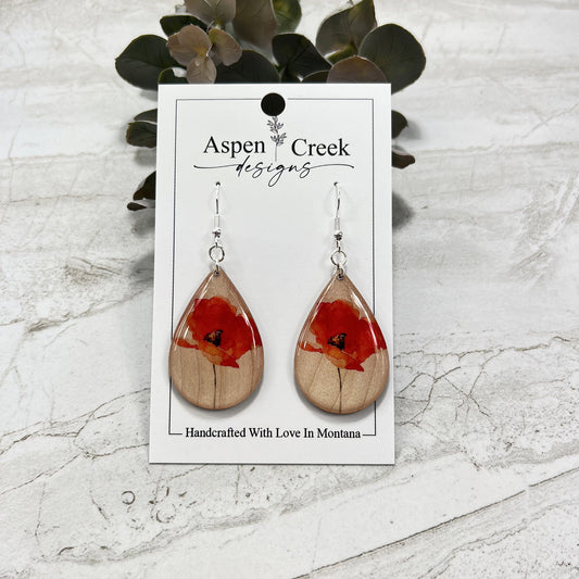 Resin Earrings- Red Floral