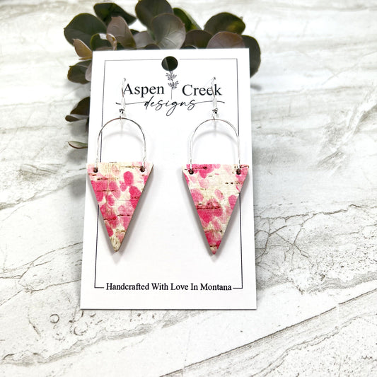 Cork Over Leather & Wire Earrings- Pink Petal