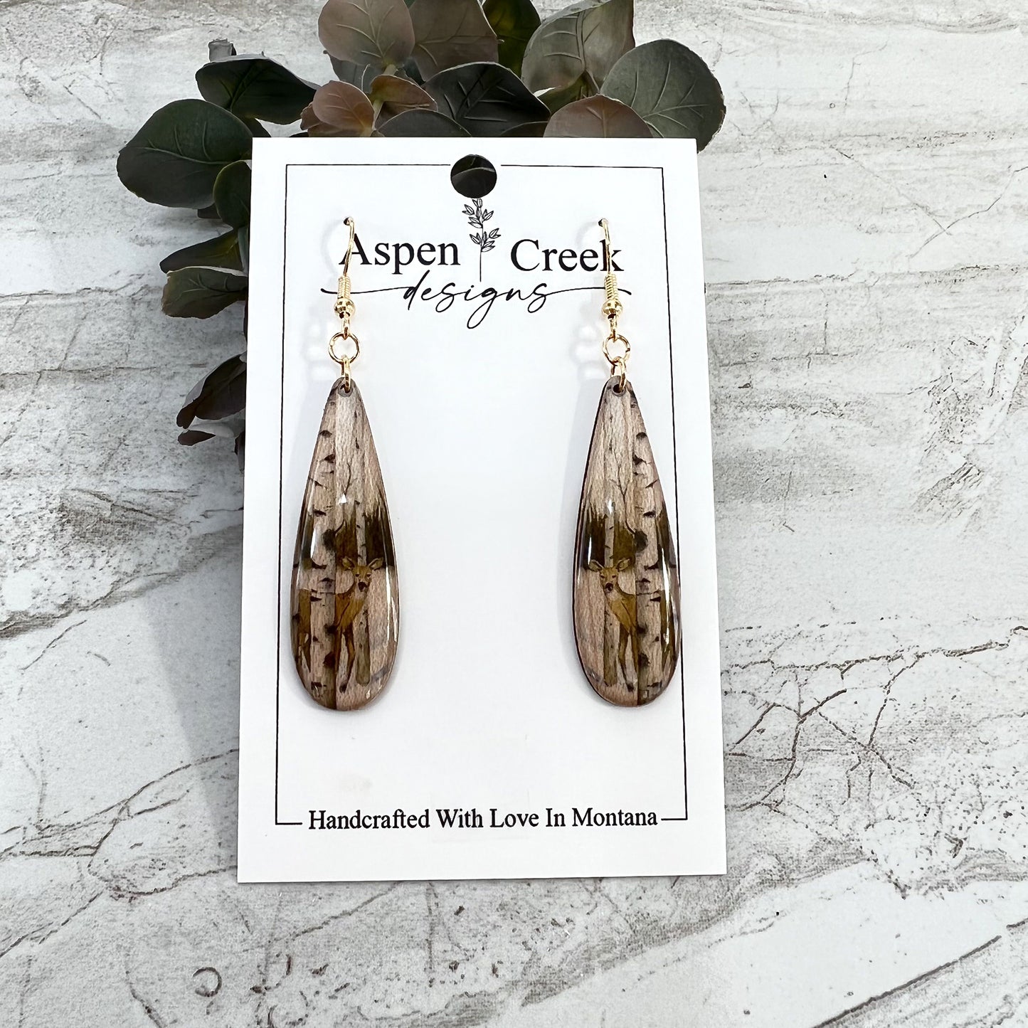 Resin Earrings- Deer In The Woods Scenic