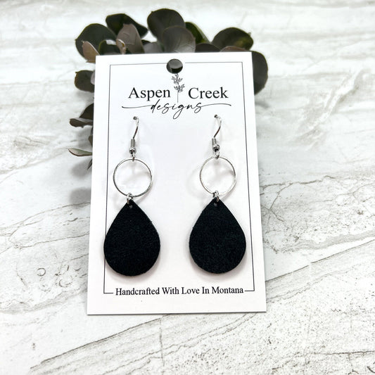 Leather & Wire Earrings- Black Glitz