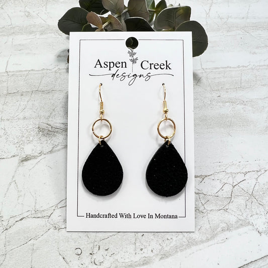 Leather & Wire Earrings- Black Glitz