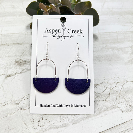 Leather & Wire Earrings- Purple Brushed Metallic