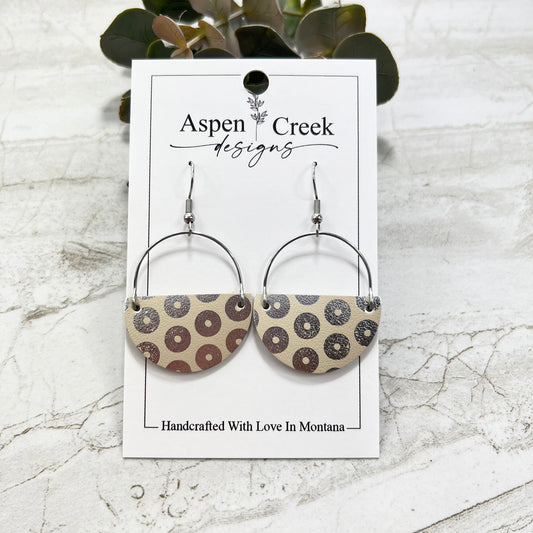 Leather & Wire Earrings- Silver Metallic Circles