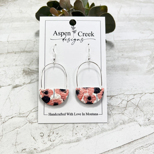 Leather & Wire Earrings- Poppy Fields