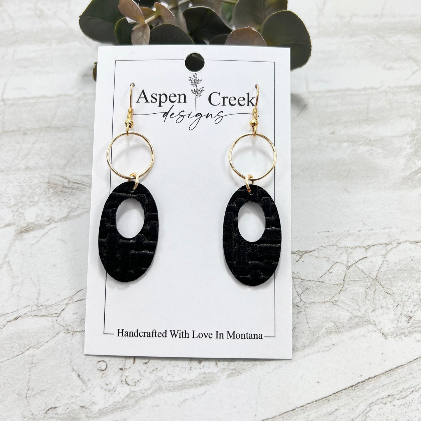 Leather & Wire Earrings- Black Weave