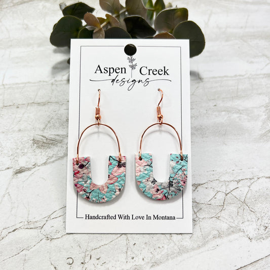 Leather & Wire Earrings- Cherry Blossoms