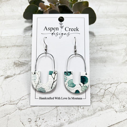 Leather & Wire Earrings- Teal Foliage