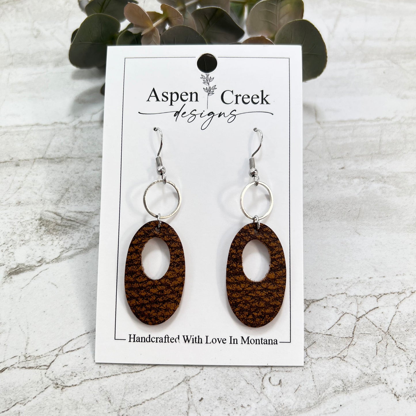 Leather & Wire Earrings- Distressed Brown