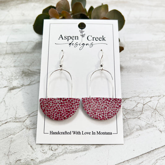 Leather & Wire Earrings- Raspberry Dots