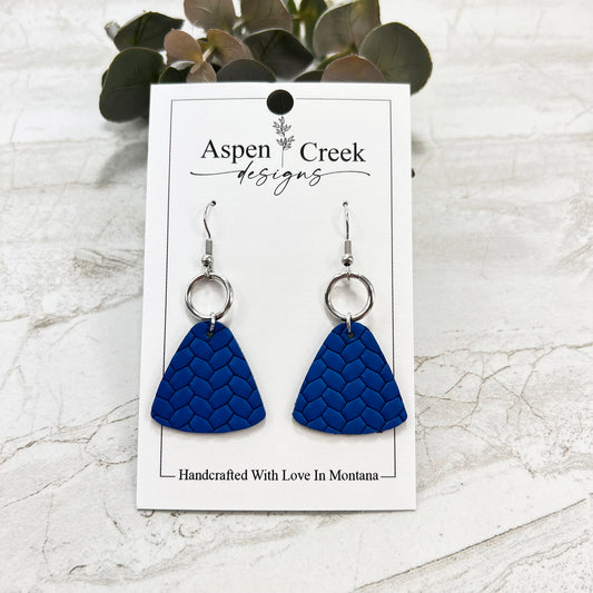 Leather & Wire Earrings- Royal Blue Braid