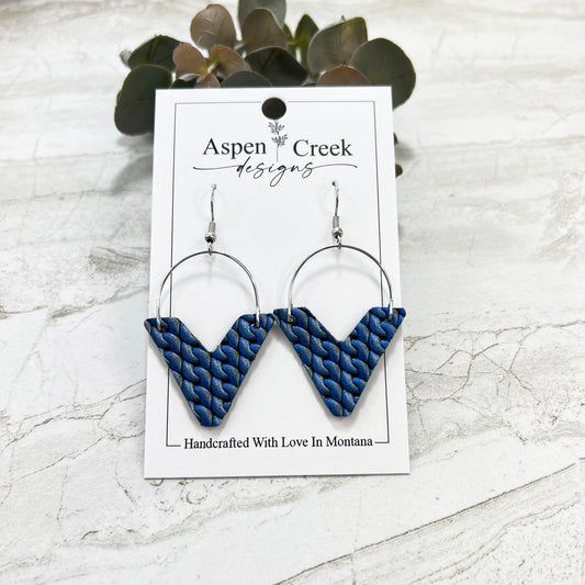 Leather & Wire Earrings- Blue Shimmer Braid