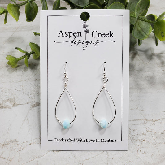 Wire Hoops- Teardrop With Iridescent Crystal Beads