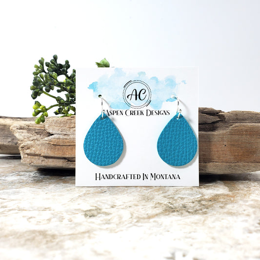 Genuine Leather Mini Teardrop Earrings- Luxe Turquoise Waters