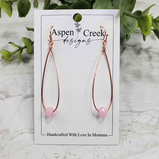 Wire Hoops-  Slender Teardrop With Faceted Stones