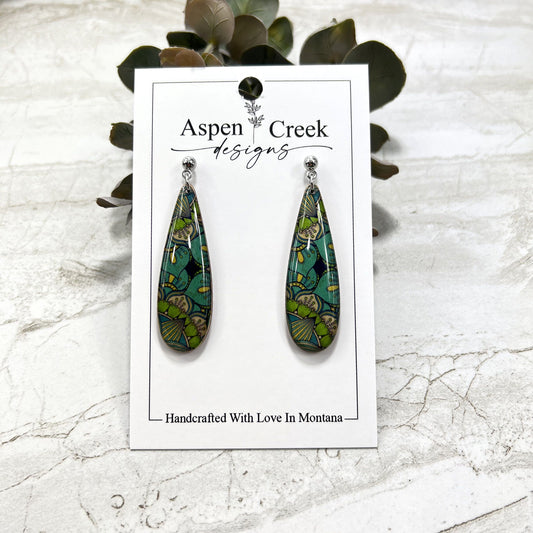 Resin Earrings- Green Mandala Abstract