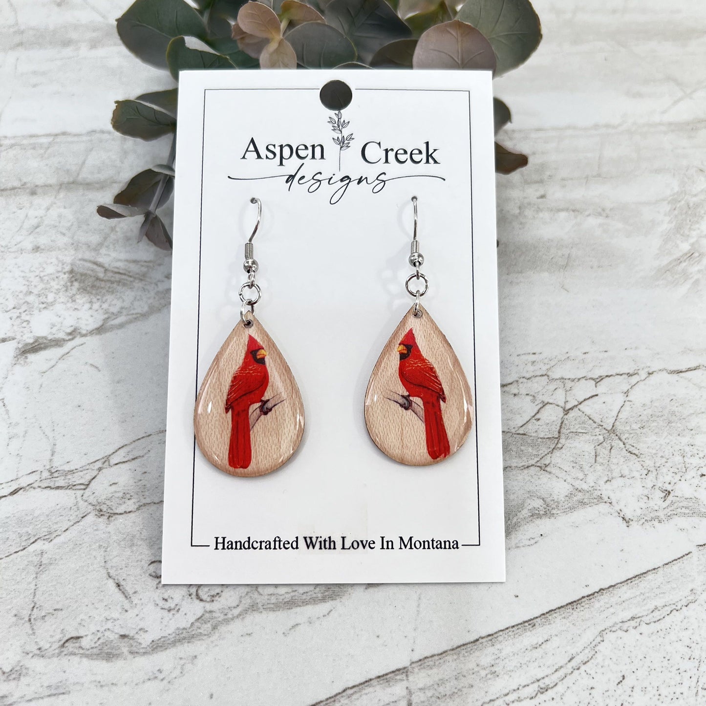 Resin Earrings- Cardinal