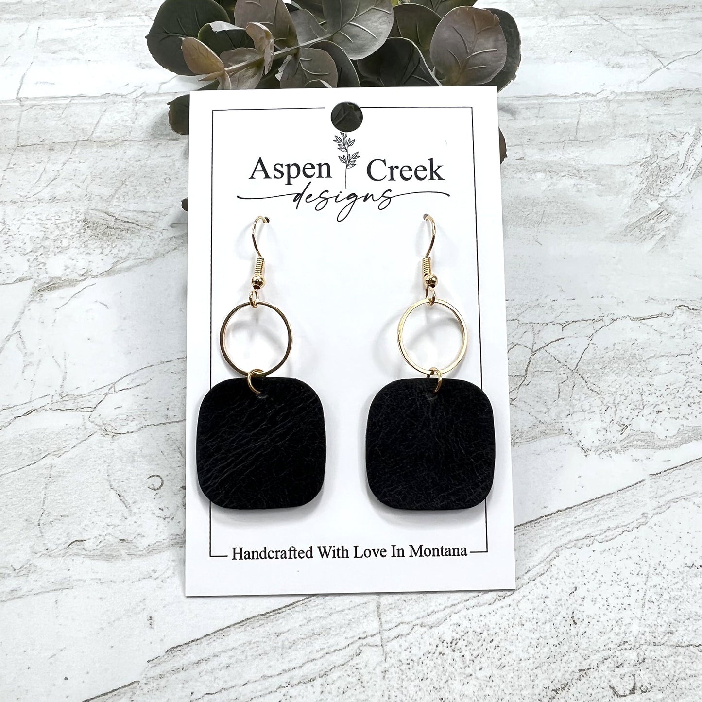 Leather & Wire Earrings- Black