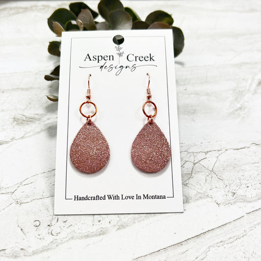 Leather & Wire Earrings- Rose Gold Glitz