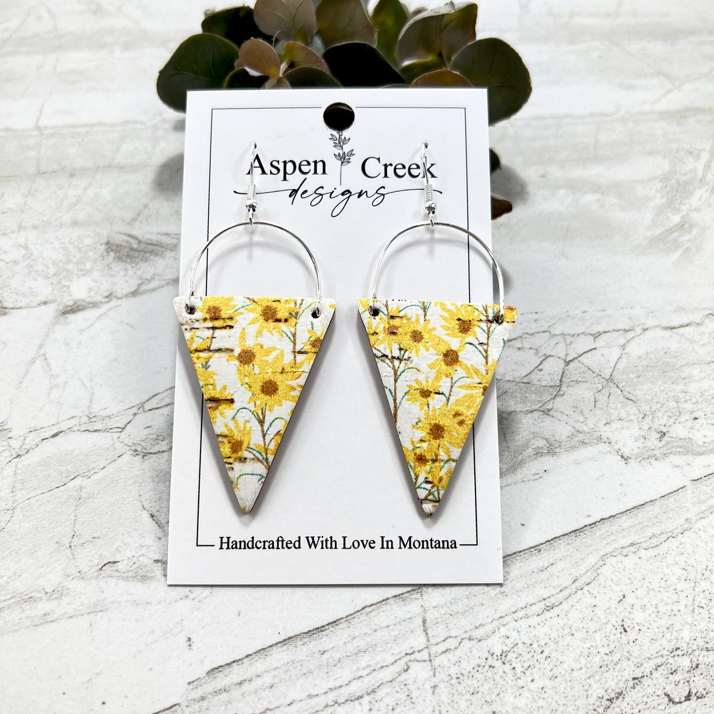 Cork Over Leather & Wire Earrings- Yellow Flowers