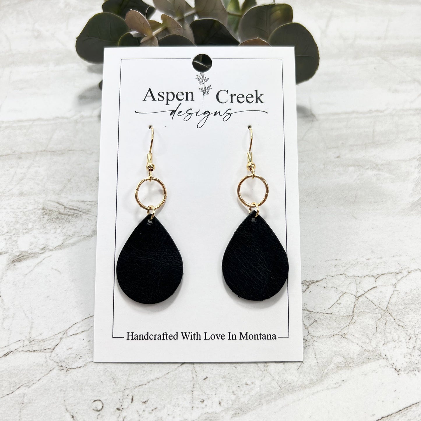 Leather & Wire Earrings- Matte Black