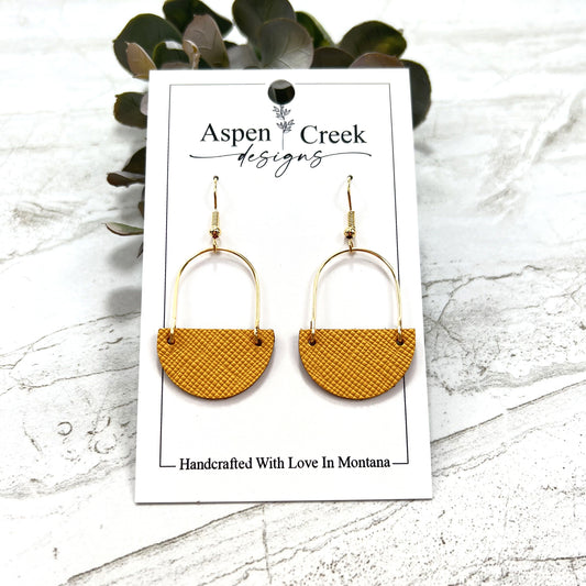 Leather & Wire Earrings- Mustard Saffiano