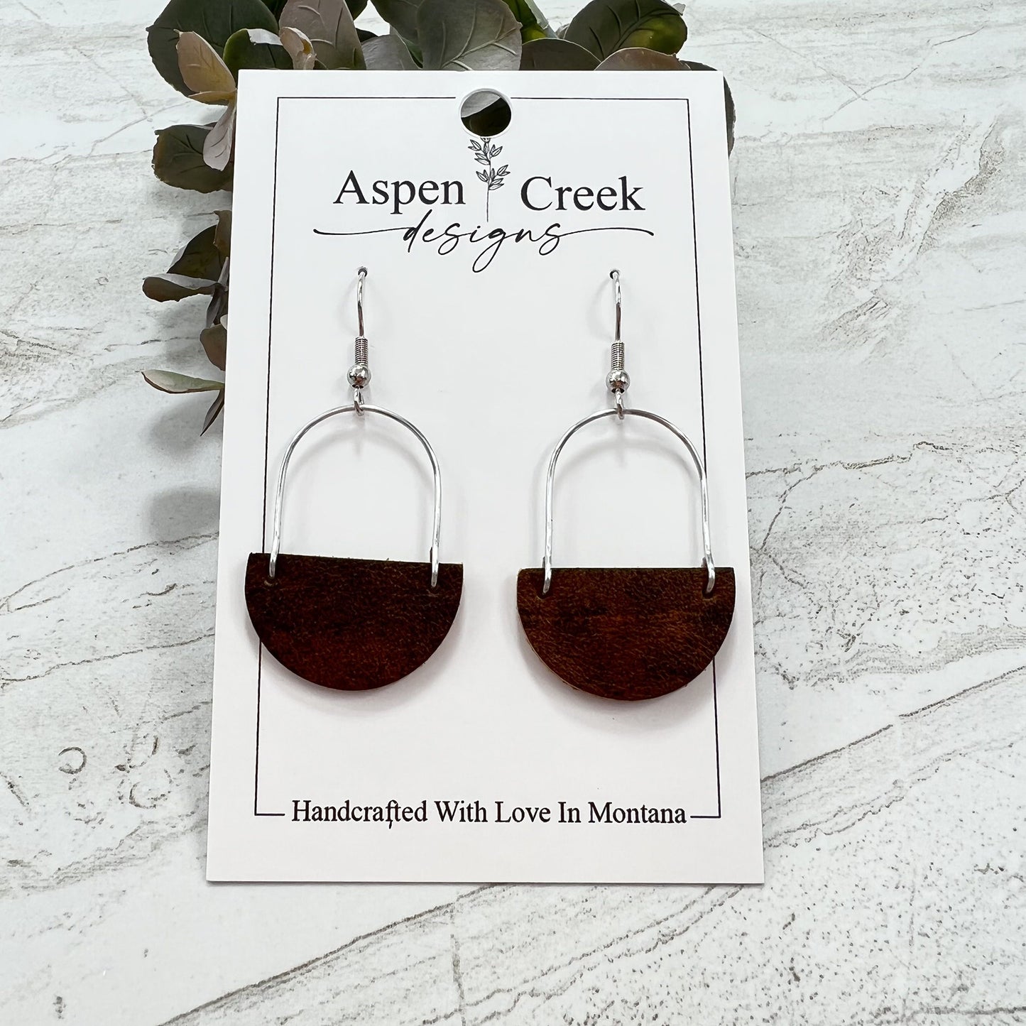 Leather & Wire Earrings- Whiskey Brown