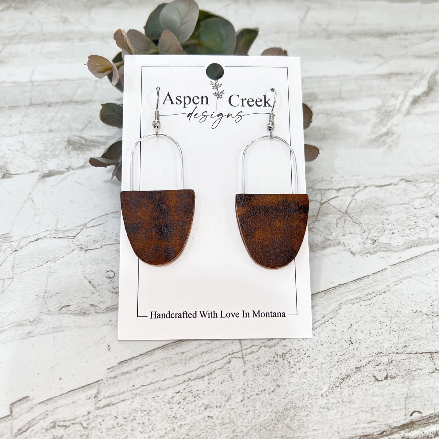 Leather & Wire Earrings- Whiskey Brown