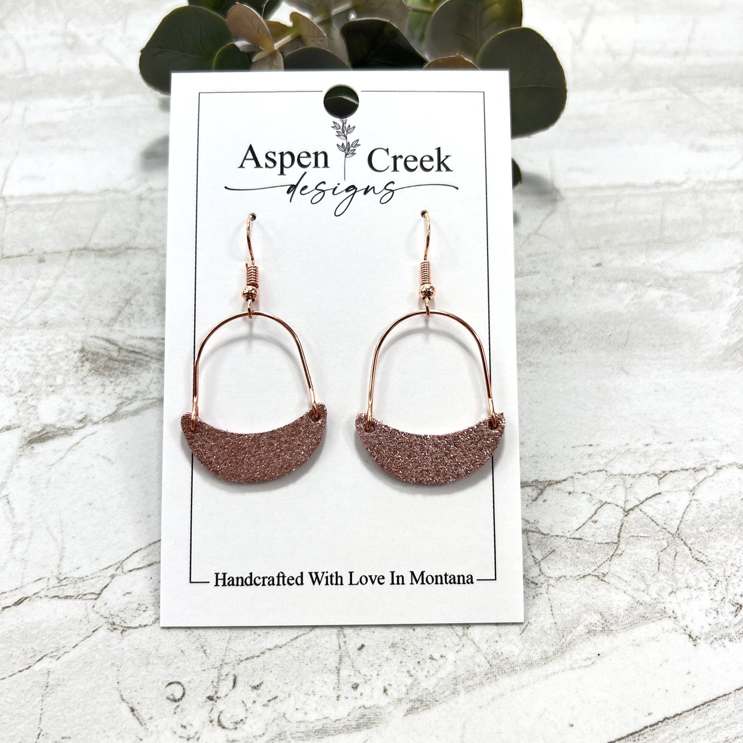 Leather & Wire Earrings- Rose Gold Sparkle