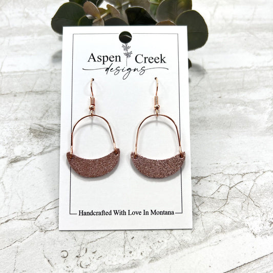 Leather & Wire Earrings- Rose Gold Sparkle