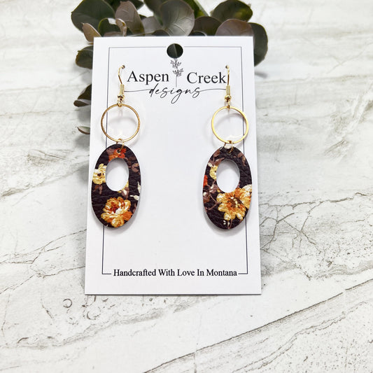 Leather & Wire Earrings- Fall Flowers