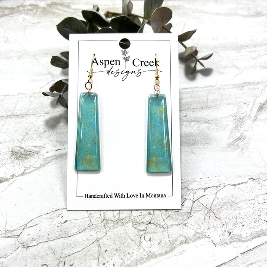 Resin Earrings- Aqua Gold Abstract