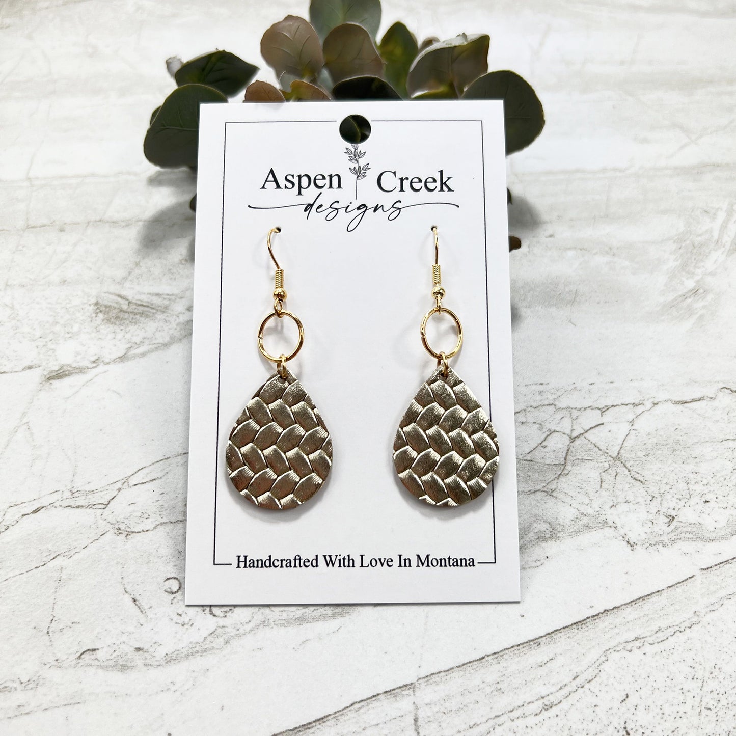 Leather & Wire Earrings- Champagne Gold Braid