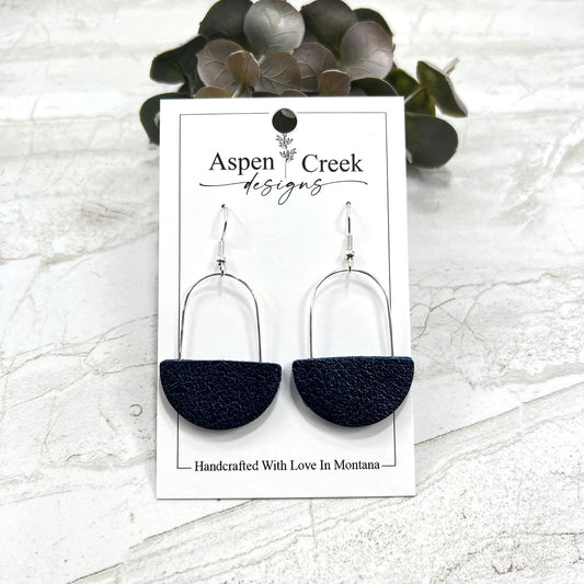 Leather & Wire Earrings- Mid-nite Blue Metallic