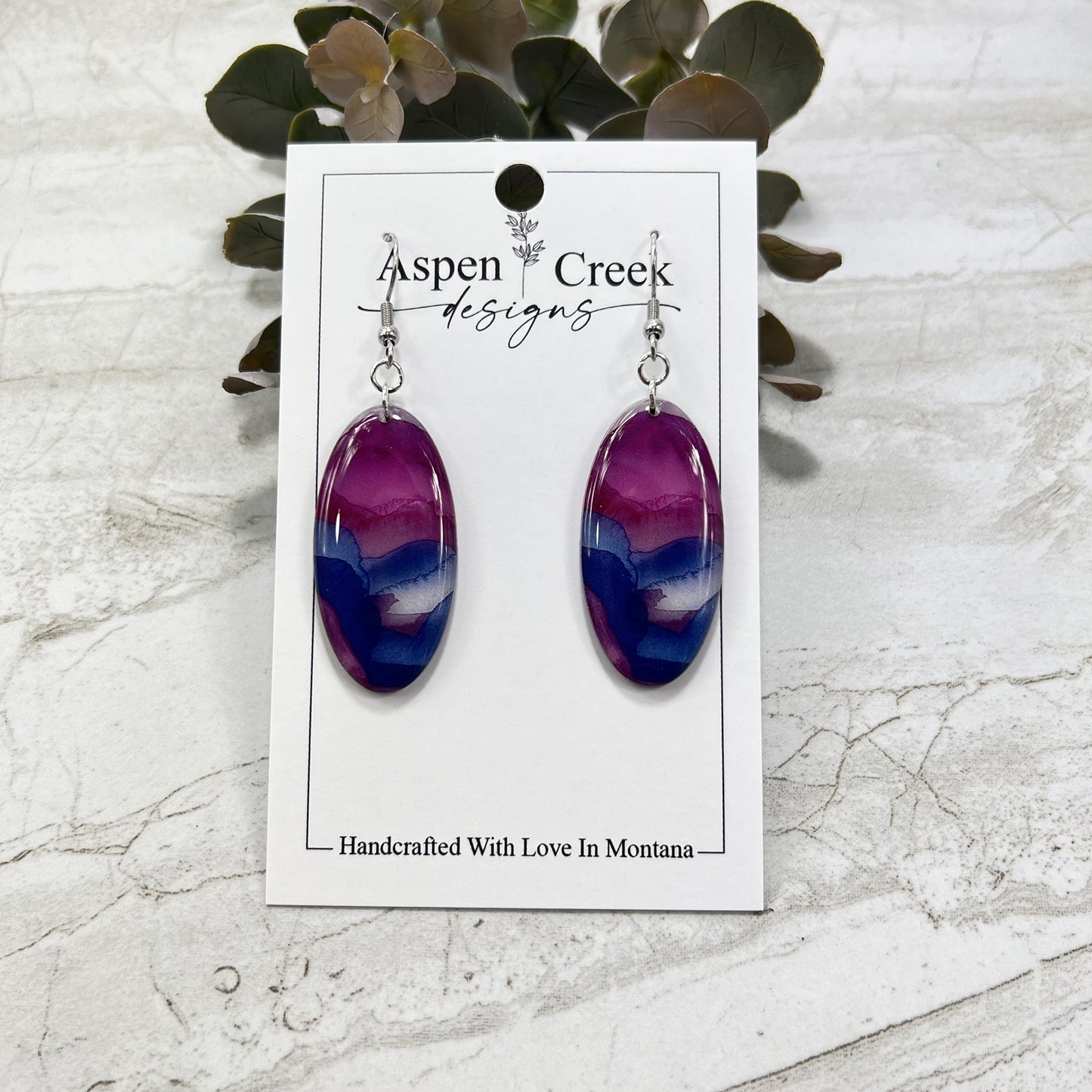 Resin Earrings- Pink & Blue Abstract