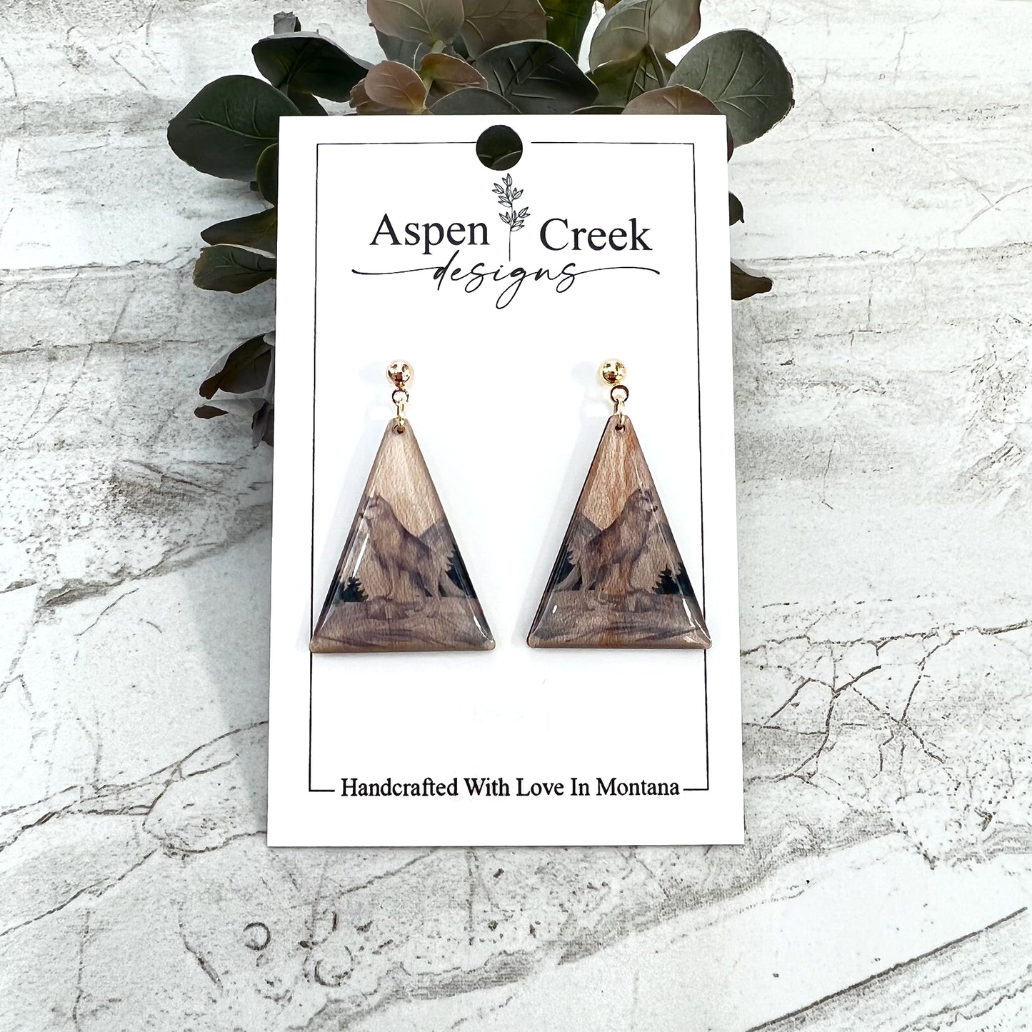 Resin Earrings- Wolf Scenic