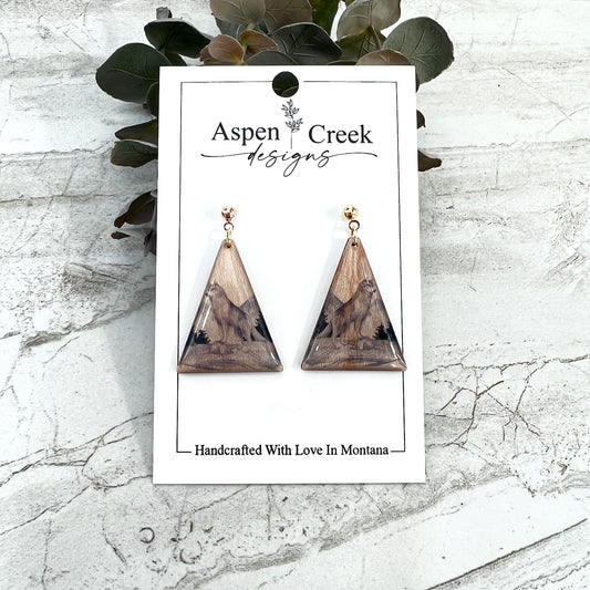 Resin Earrings- Wolf Scenic