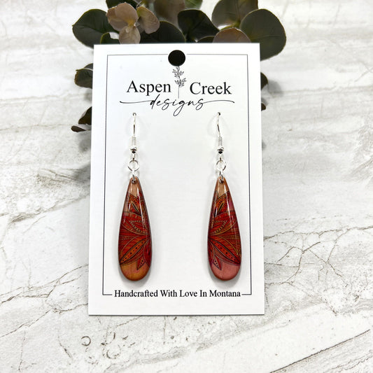 Resin Earrings- Red Floral Abstract