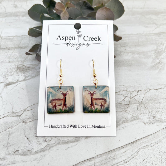 Resin Earrings- Deer Scenic