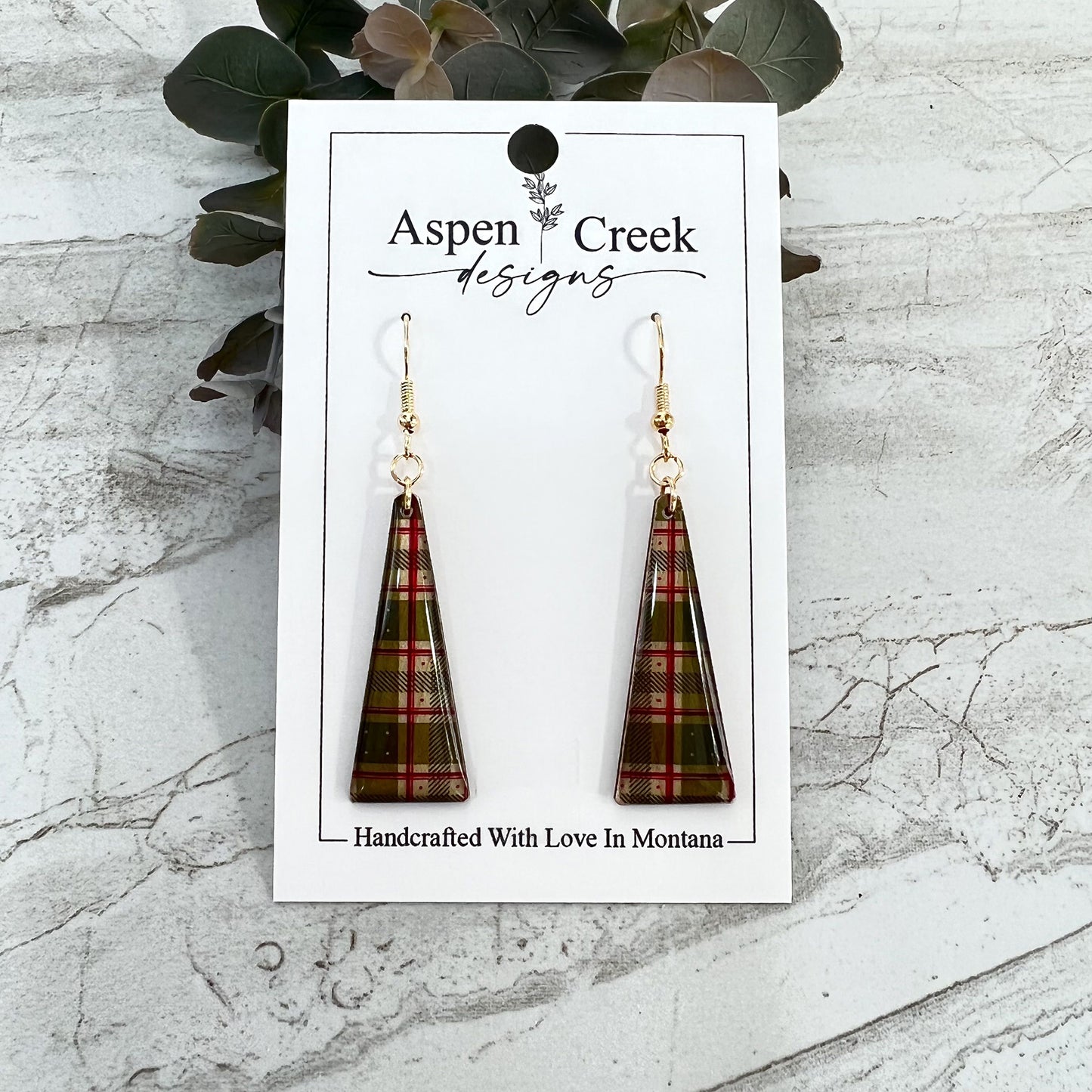 Resin Earrings- Green Plaid