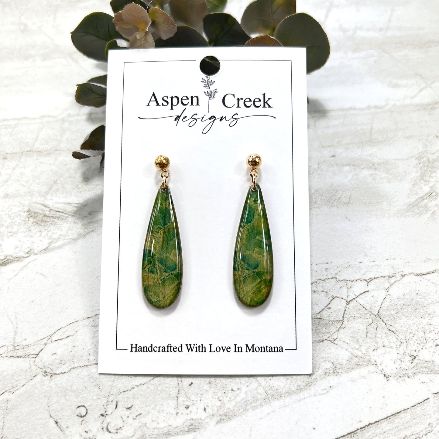 Resin Earrings- Green Abstract